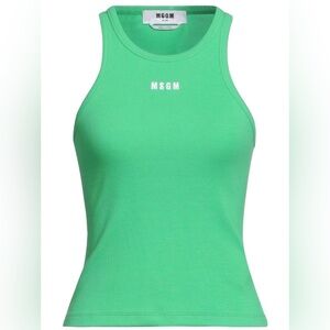 MSGM embroidered logo ribbed jersey tank top | green | XL